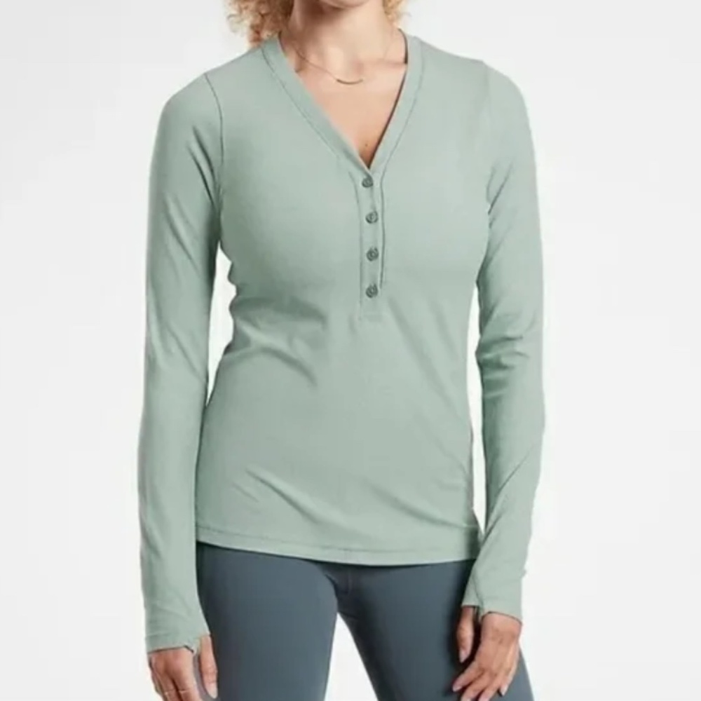 Athleta Uptempo Ribbed Henley Top Long Sleeves Pullover NWT